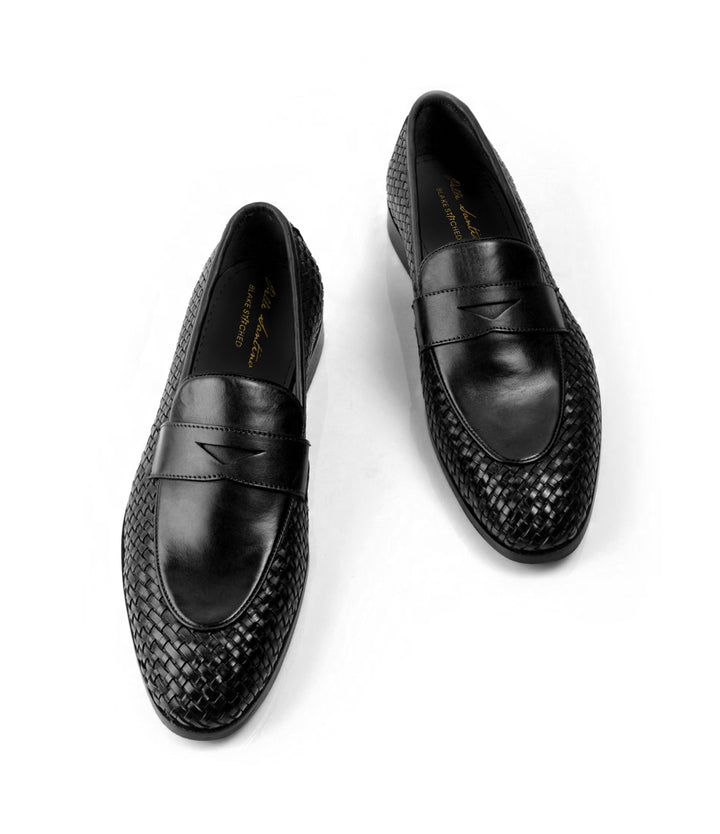 Pelle Santino - Hanwoven Penny Loafers - Black - Best Penny Loafers in India