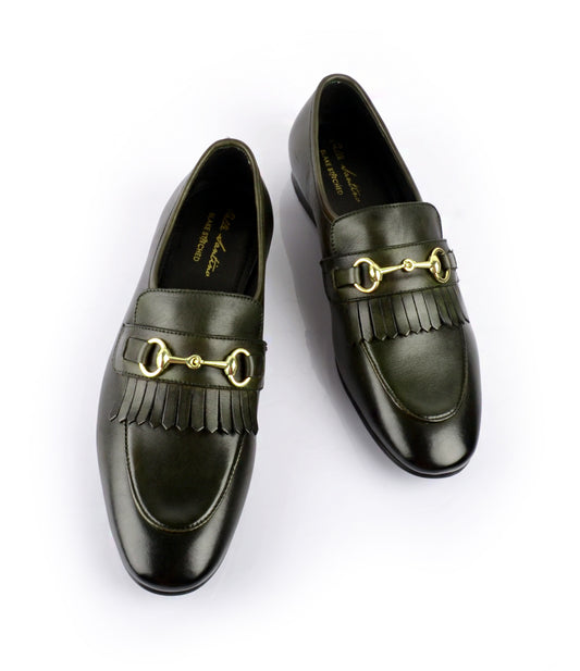 Pelle Santino - Fringe Bit Loafers - Olive | Blake Stitched Shoes India - best handmade shoes online