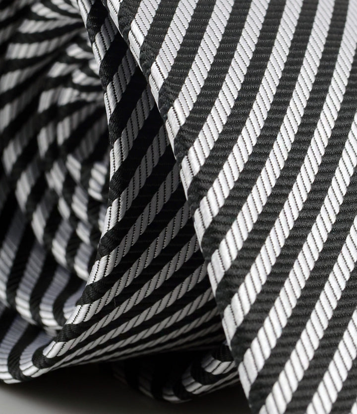 Black & Platinum Striped Neck Tie