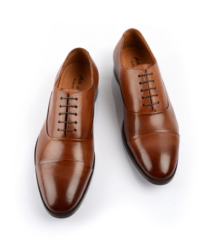 The dapper man - pelle Santino -   Classic Cap Toe Oxfords - Caramel - Blake Stitched Handmade shoe India