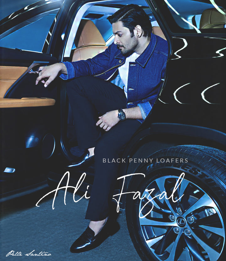 Ali Fazal - the dapper man - pelle santino - Full Black Penny Loafers - MW magazine cover