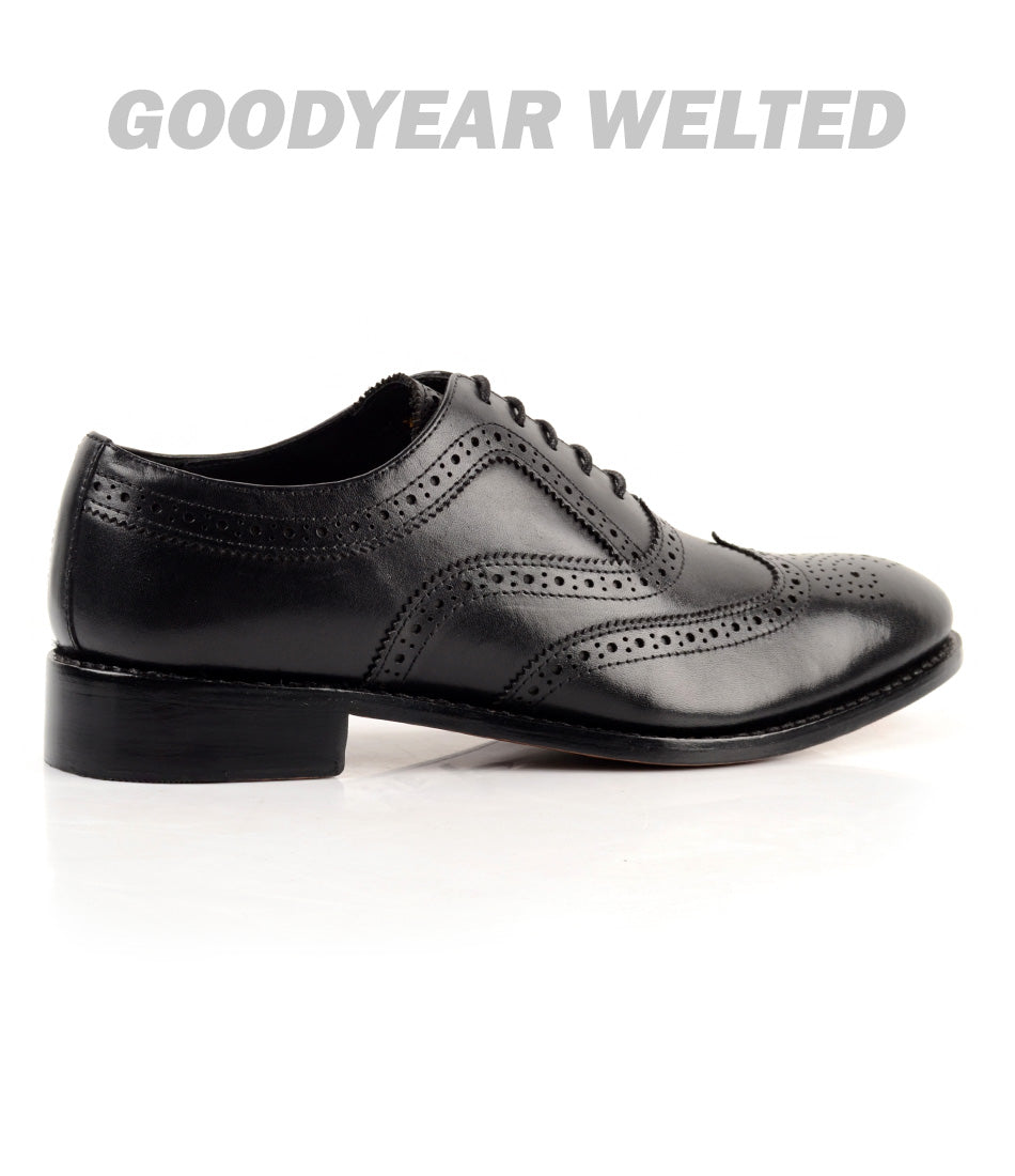 Pelle Santino Goodyear Welted Full Brogue Oxfords Black Best Oxford shoe india