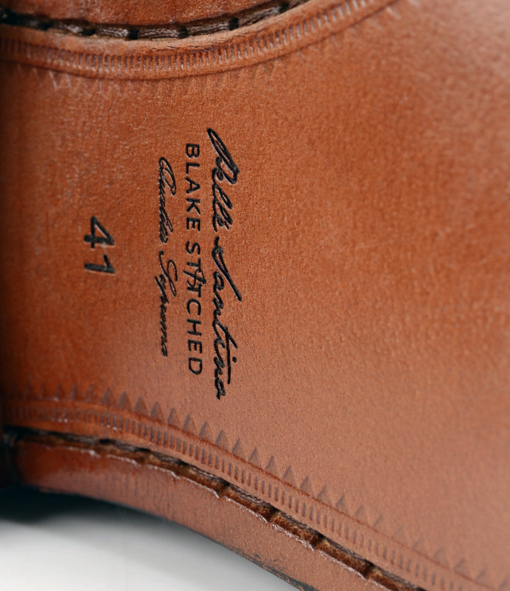 Pelle Santino - Medallion Toe Single Monk - Cognac - Best Handmade Leather Shoe India Blake Stitch