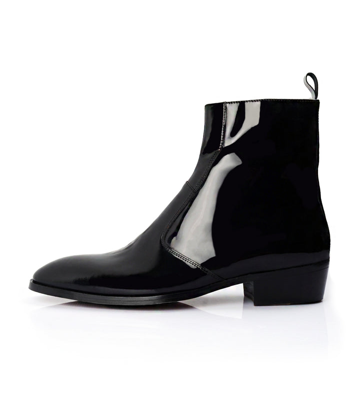 Cuban Zipper Boots Black Patent