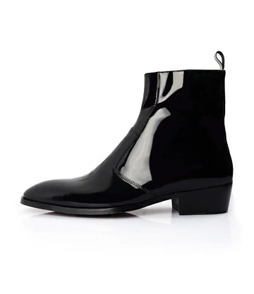 Cuban Zipper Boots - Black Patent