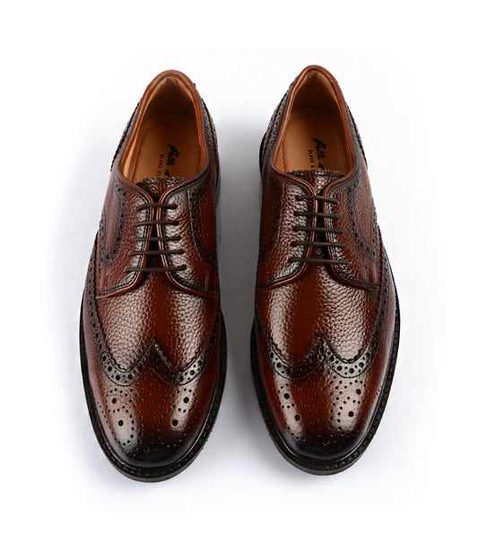 Pelle Santino - Full Brogue Derby - Cognac (Wide) - best shoes for wide feet india