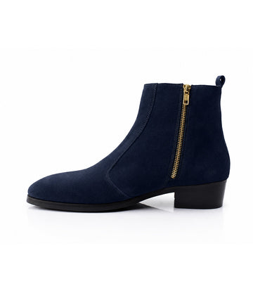 Cuban Zipper Boots - Blue Suede