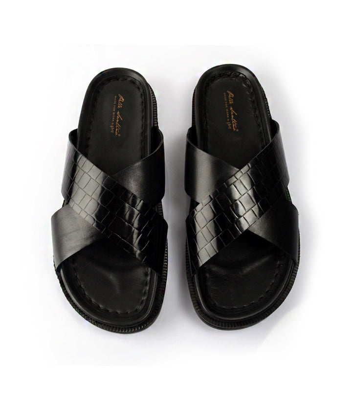 Pelle Santino -Milano Leather Slippers - Black - best leather slippers India