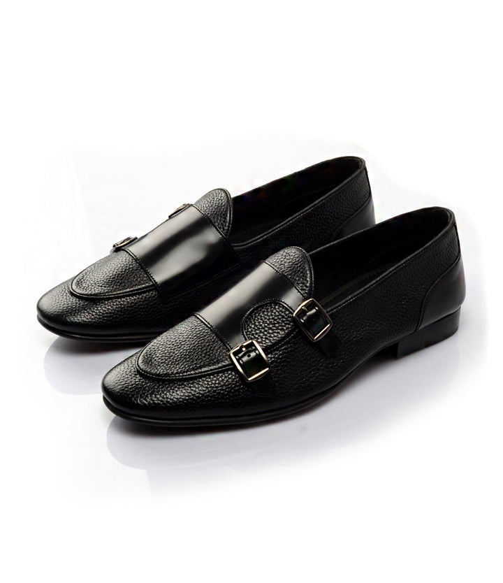 Pelle Santino - Black Milled Double Monk Loafers - Ultra-Flex