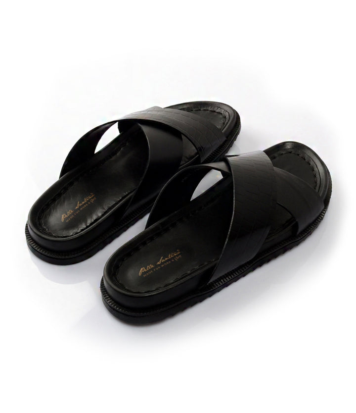 Pelle Santino -Milano Leather Slippers - Black - best leather slippers India