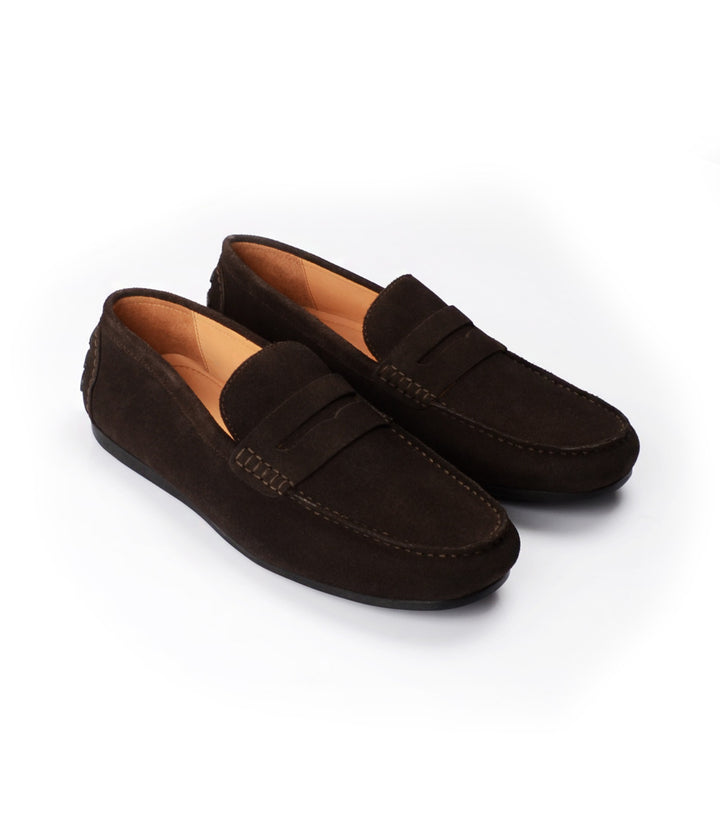Suede Penny Driving Loafer - Brown - Pelle Santino - Best driving shoes in India 