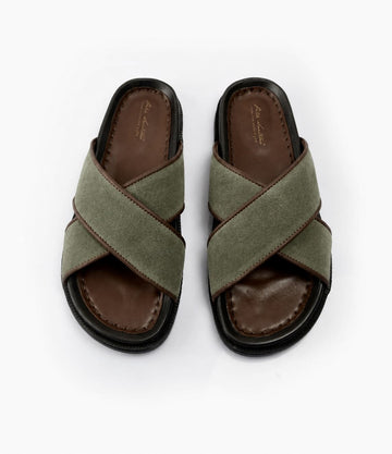 Milano Leather Slippers - Olive Suede