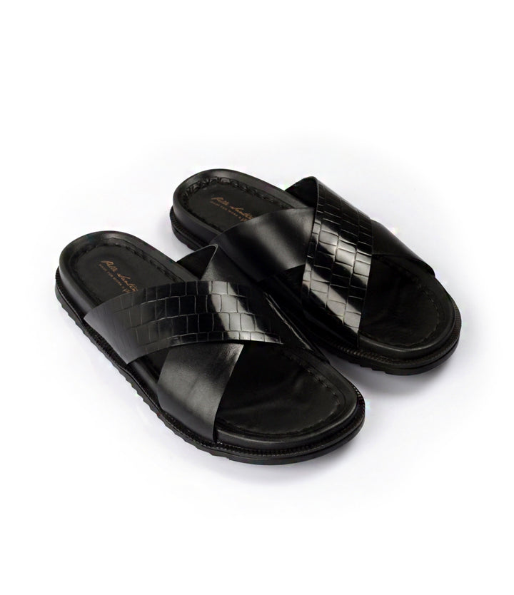 Pelle Santino -Milano Leather Slippers - Black - best leather slippers India