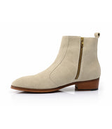 Cuban Zipper Boots - Light Beige Suede