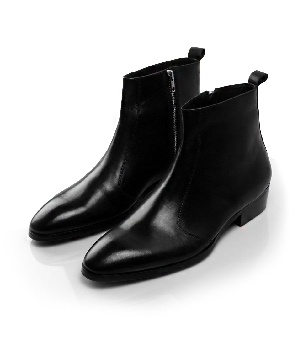 Black leather boots with sales zipper