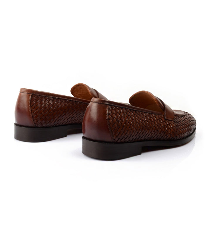 Pelle Santino - blake stitched - Hanwoven Penny Loafers - Cognac
