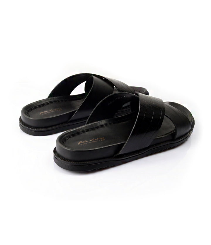 Pelle Santino -Milano Leather Slippers - Black - best leather slippers India