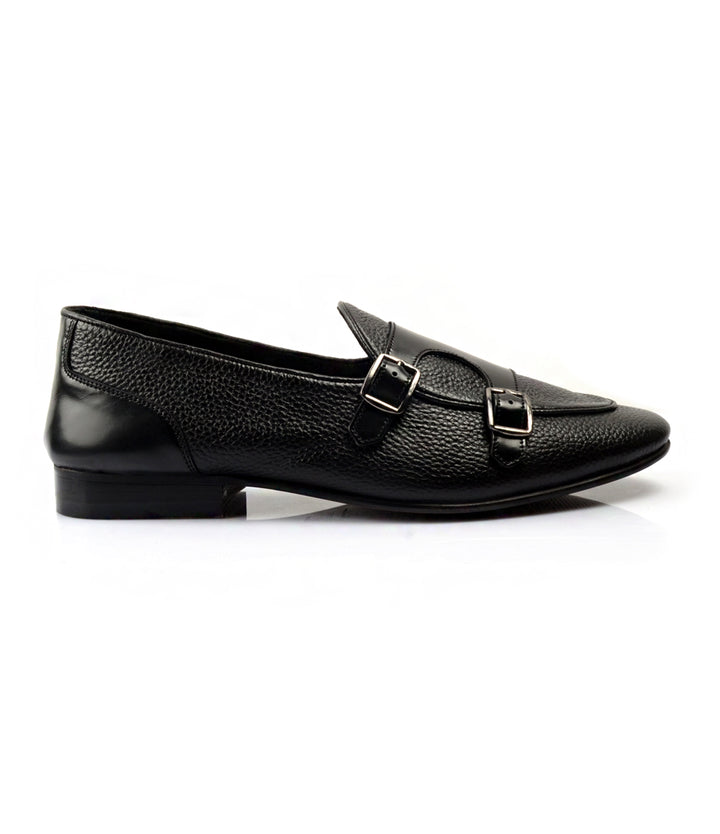 Pelle Santino - Black Milled Double Monk Loafers - Ultra-Flex