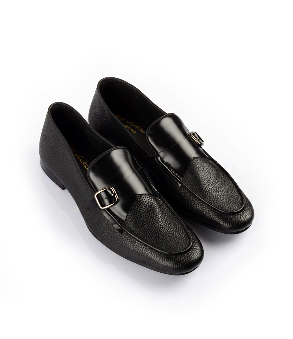 Pelle Santino - Black Milled Single Monk Loafers - Ultra-Flex