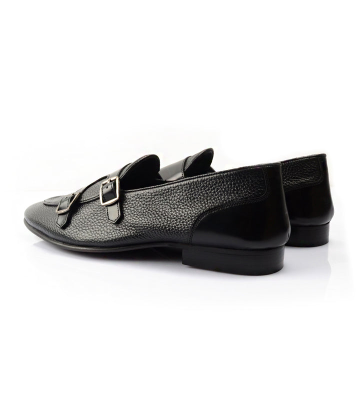 Pelle Santino - Black Milled Double Monk Loafers - Ultra-Flex