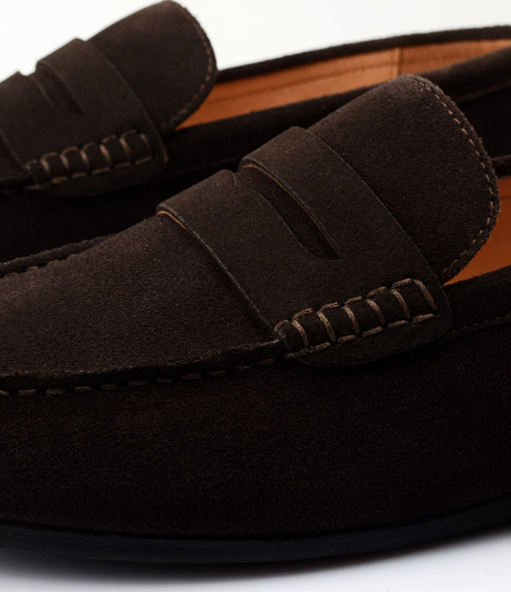 Suede Penny Driving Loafer - Brown - Pelle Santino - Best driving shoes in India 