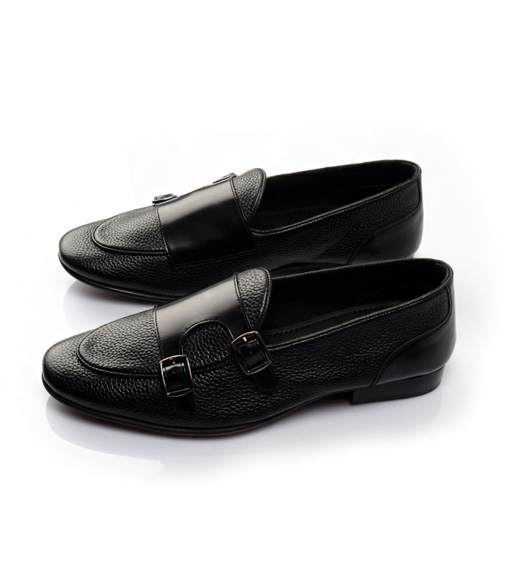 Pelle Santino - Black Milled Double Monk Loafers - Ultra-Flex