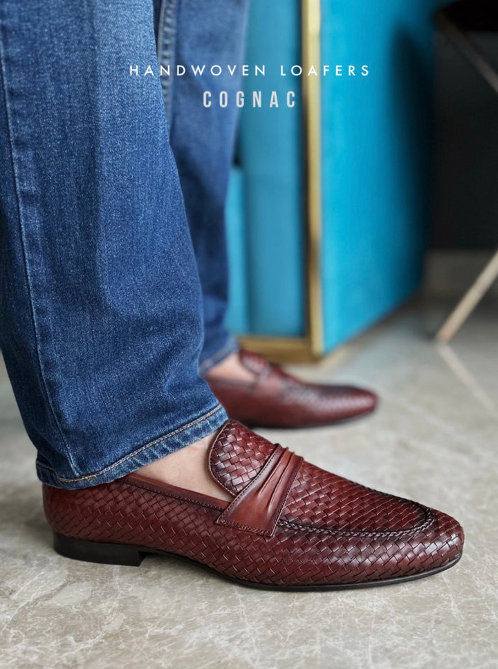 Pellé santino - handwoven loafers cognac best leather loafers in India 