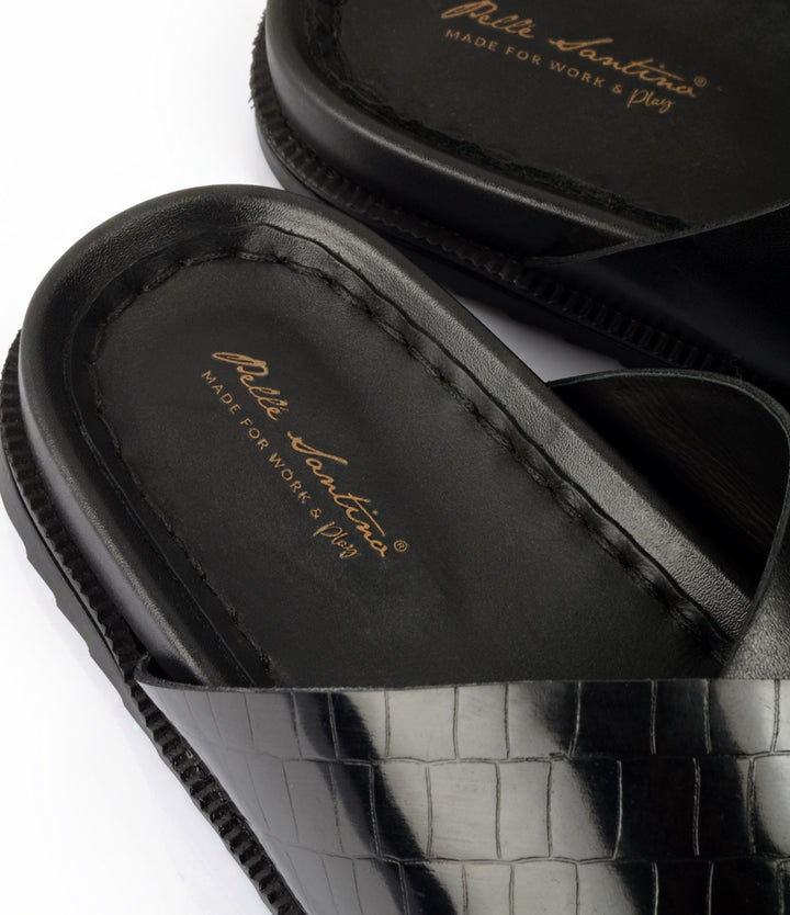 Pelle Santino -Milano Leather Slippers - Black - best leather slippers India