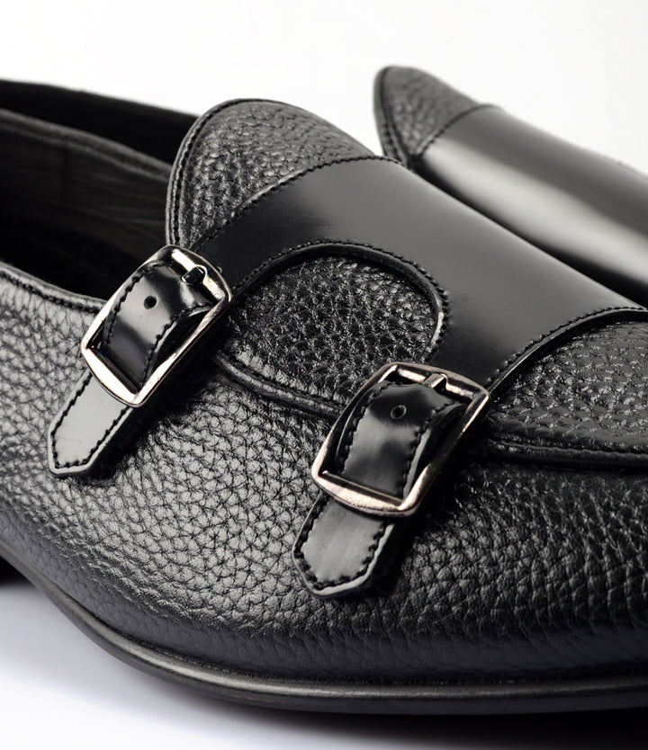 Pelle Santino - Black Milled Double Monk Loafers - Ultra-Flex