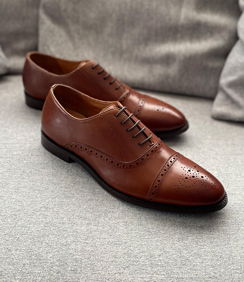 Semi-Brogue Oxfords - Caramel - Best hand-made leather oxfords in