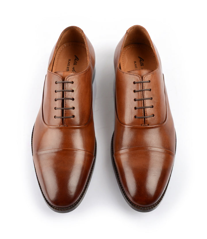 The dapper man - pelle Santino -   Classic Cap Toe Oxfords - Caramel - Blake Stitched Handmade shoe India