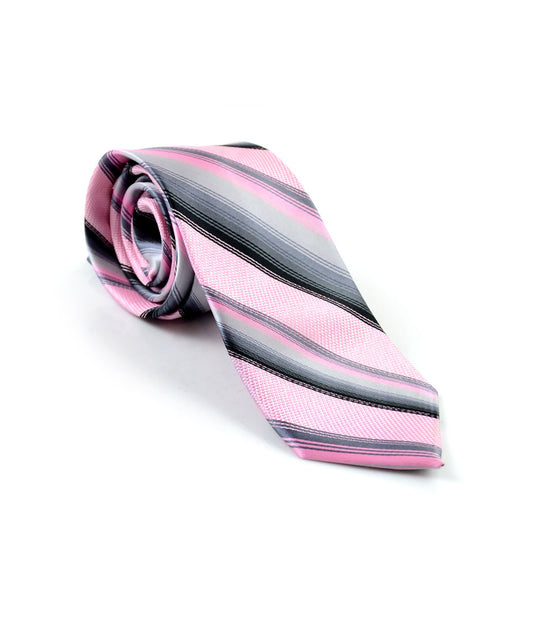 Color_pink | the dapper man - Pink & Grey Stripes Neck Tie