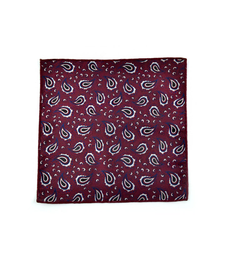the dapper man - Maroon with Blue Paisley Pocket Square