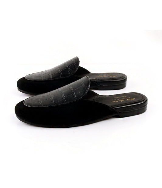 Pelle Santino - Black Combination Croc Mule - Handmade Leather Mule India