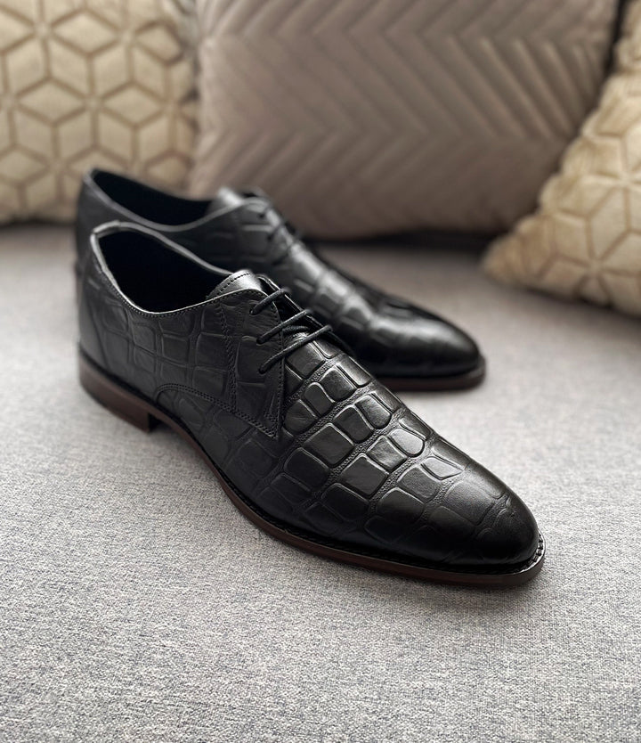 Pelle Santino - Croc Leather Derby - Black - Blake Stitched