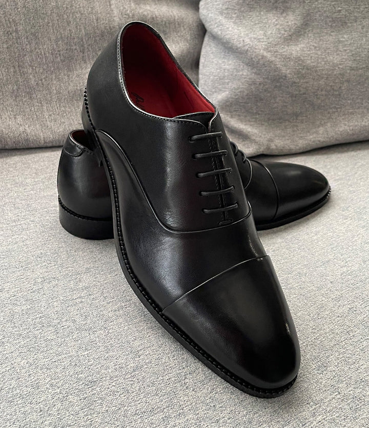 The dapper man - pelle Santino - Classic Cap Toe Oxfords - Black - best blake stitch leather shoes india