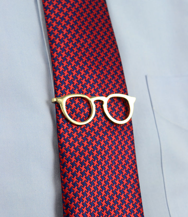 the dapper man  - Gold Retro Round Glasses Tie Bar