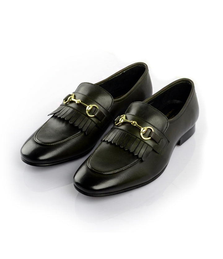 Pelle Santino - Fringe Bit Loafers - Olive | Blake Stitched Shoes India - best handmade shoes online