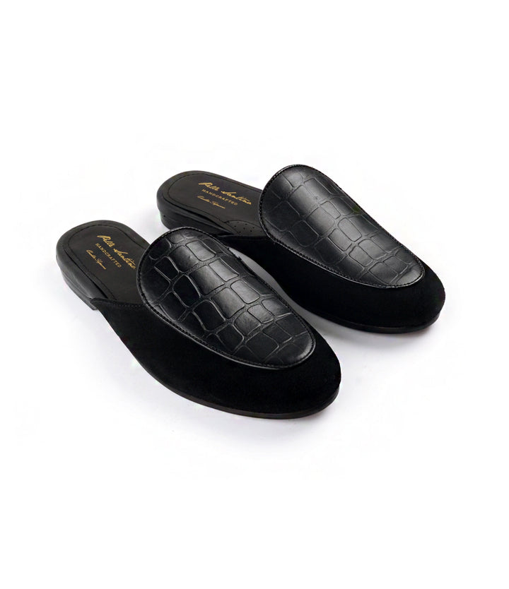 Pelle Santino - Black Combination Croc Mule - Handmade Leather Mule India