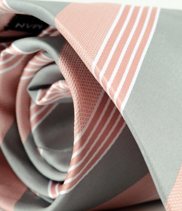 Salmon Grey Striped Neck Tie