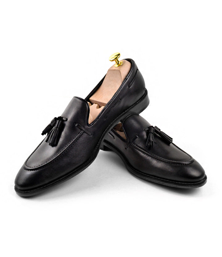 The dapper man - pelle Santino - Black Tassel Loafers - best blake stitched leather shoes in India