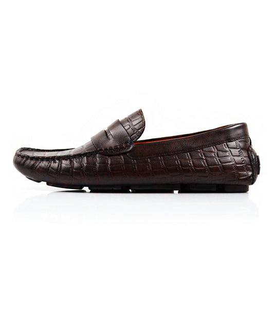 pelle santino -Croco Penny Driving Loafer - Brown
