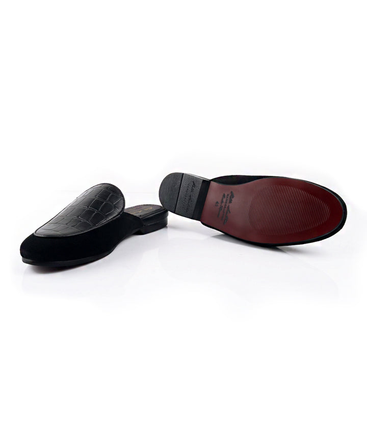 Pelle Santino - Black Combination Croc Mule - Handmade Leather Mule India