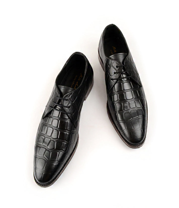 Pelle Santino - Croc Leather Derby - Black - Blake Stitched