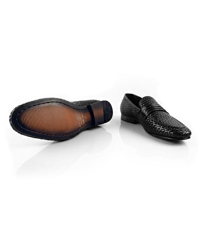 Best Leather Loafers India - Pelle Santino - Handwoven Loafers - Black