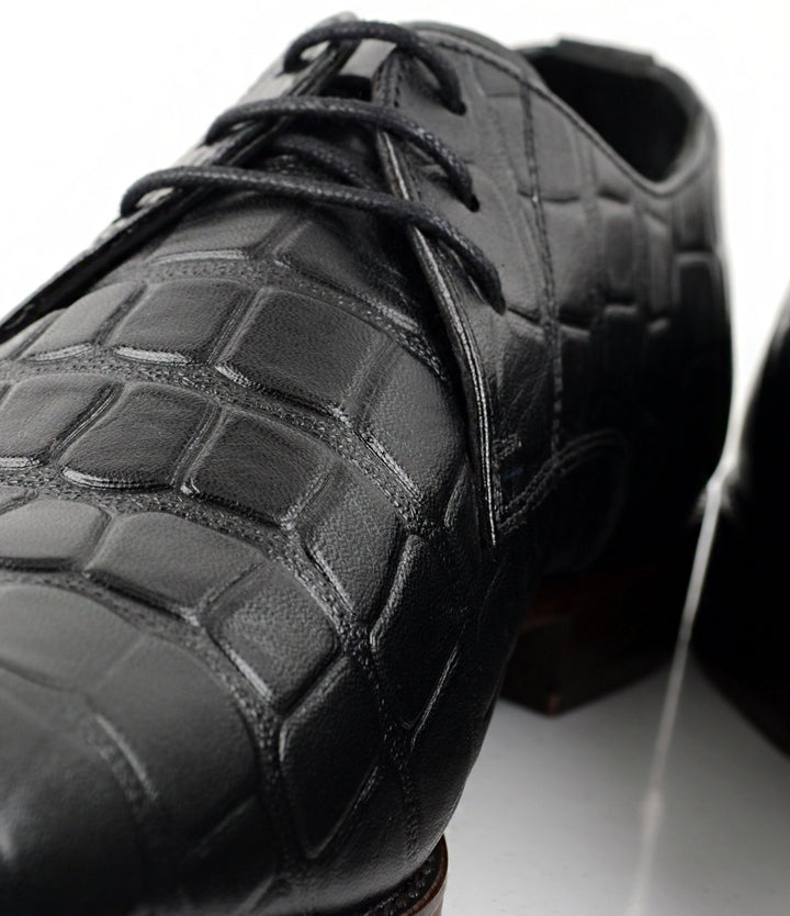 Pelle Santino - Croc Leather Derby - Black - Blake Stitched
