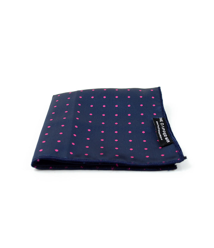the dapper man - Midnight Blue & Pink Polka Pocket Square
