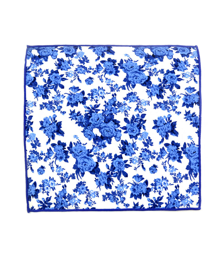 White & Blue Santorini Floral Pocket Square - The Dapper Man