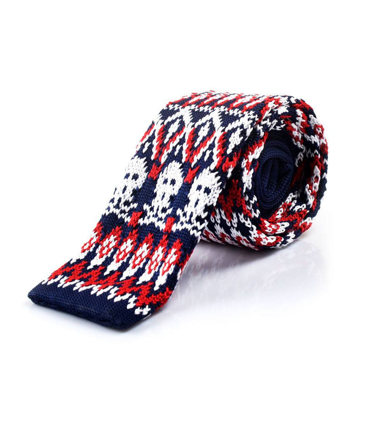 Blue & Red Skull Pattern Neck Tie - The Dapper Man