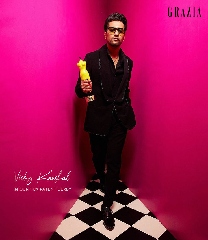 Vicky Kaushal in Tux Patent Derby by Pelle santino